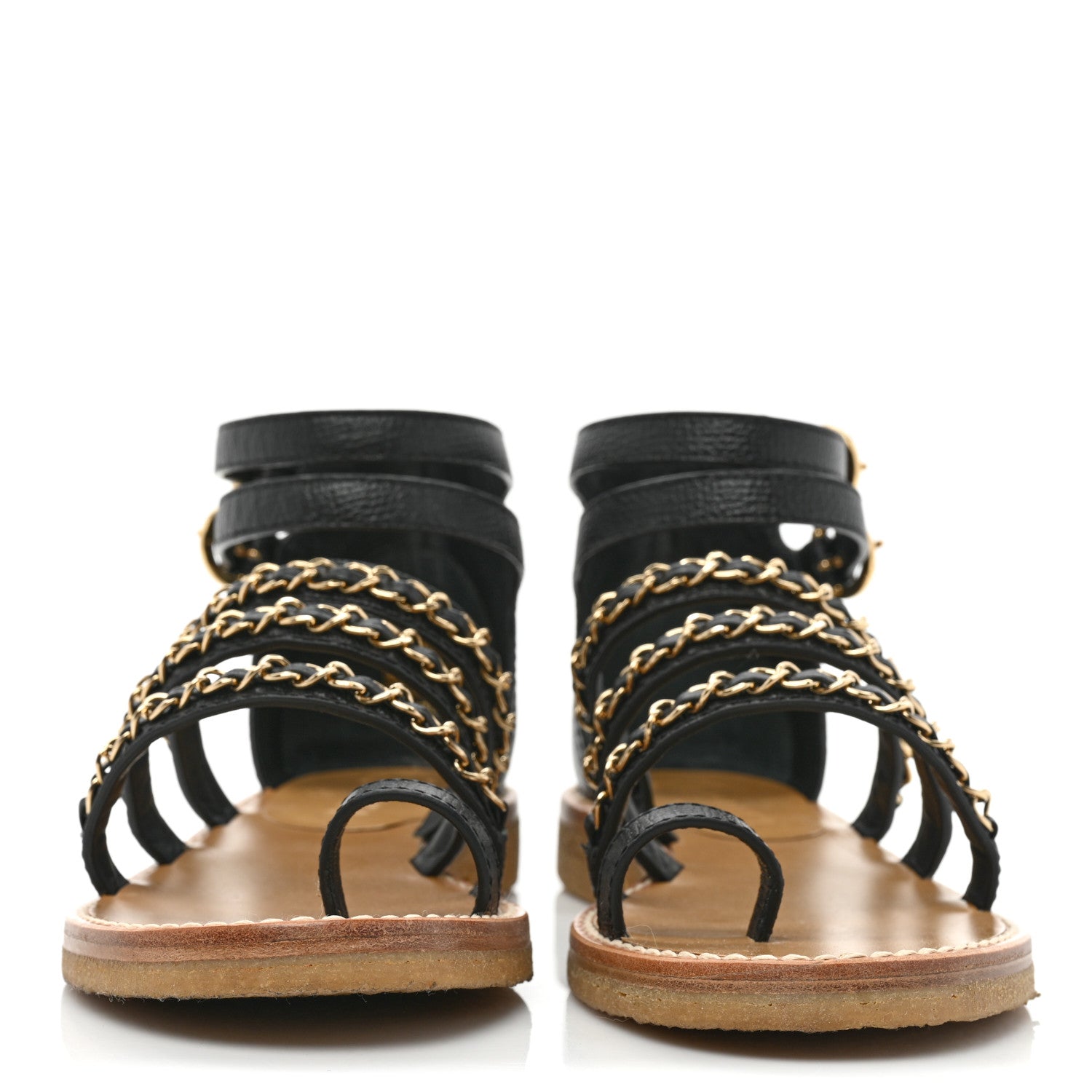 Chanel Calfskin Fantasy Chain Flat Sandals 36.5 Black 2 of 8