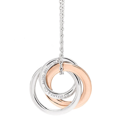 Tiffany 18K White Rose Gold Diamond 1837 Triple Interlocking Circles Pendant Necklace 4 of 7