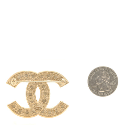Chanel Metal Crystal Graduated Pearl CC Brooch Gold 2 of 3