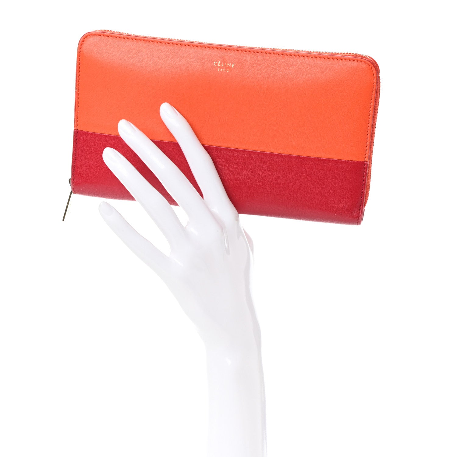 Celine Lambskin Large Zip Around Multifunction Wallet Red Orange 2 of 6