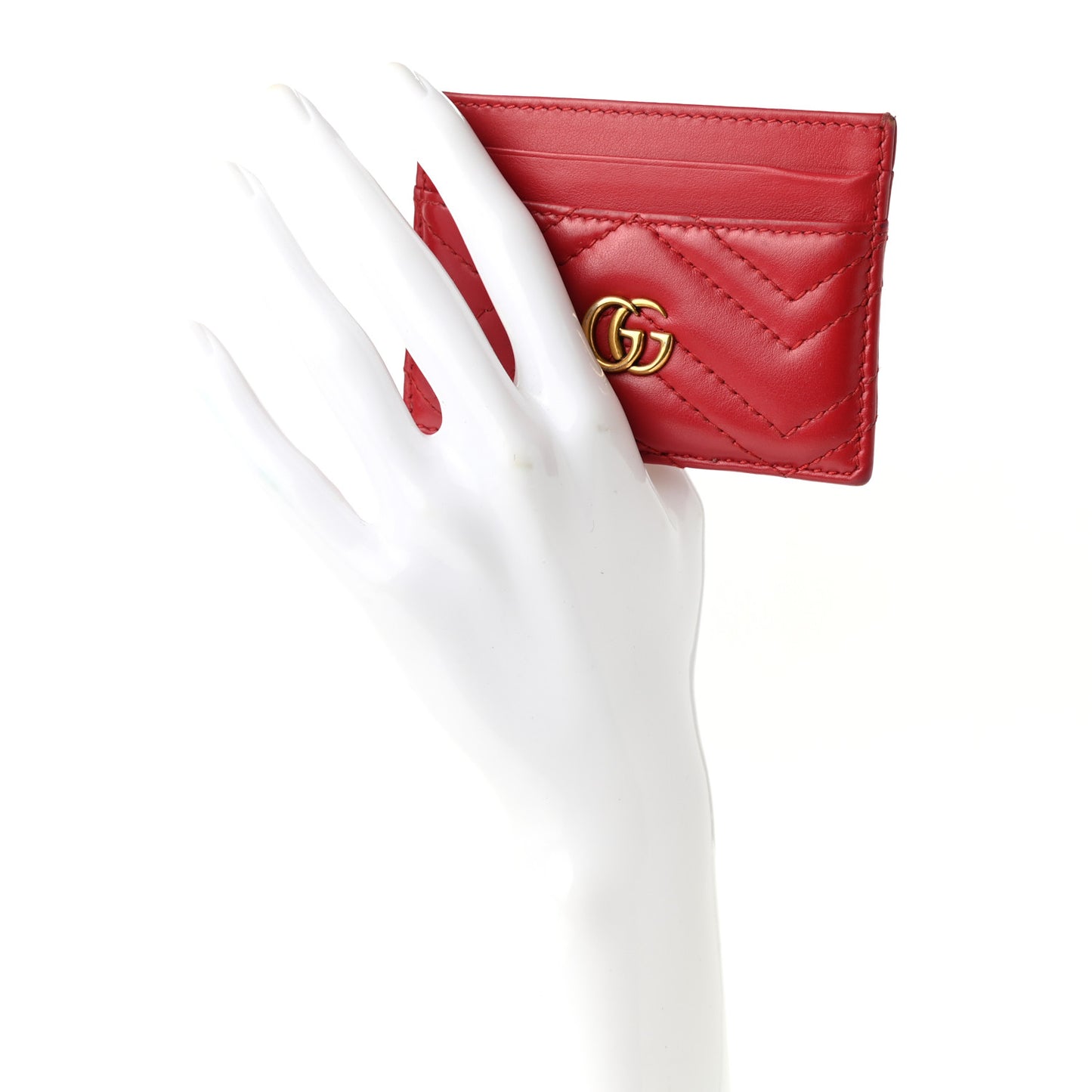 Calfskin Matelasse GG Marmont Card Holder Hibiscus Red