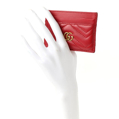 Gucci Calfskin Matelasse GG Marmont Card Holder Hibiscus Red 2 of 6