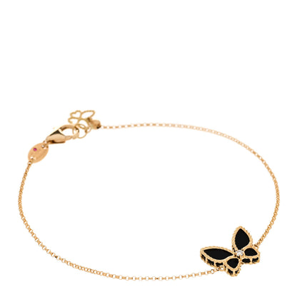 Roberto Coin 18K Yellow Gold Diamond Onyx Butterfly Chain Bracelet 1 of 4