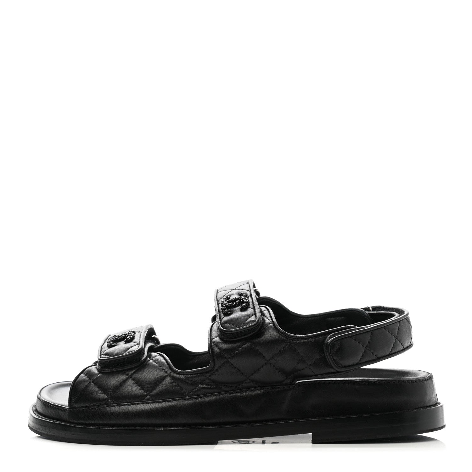 Chanel Lambskin Velcro Dad Sandals 38 Black 1 of 9