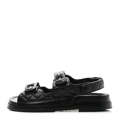 Chanel Lambskin Velcro Dad Sandals 38 Black 1 of 9