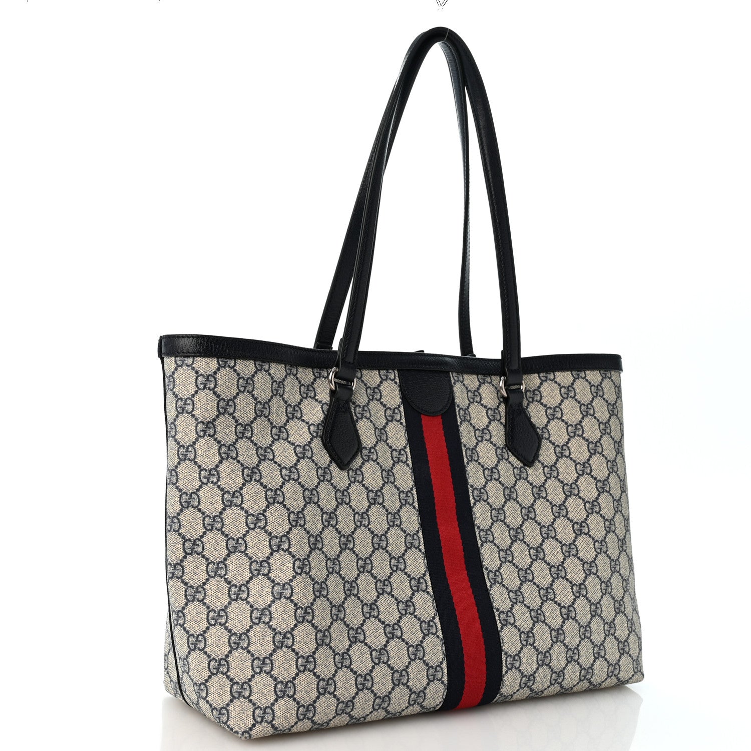 Gucci GG Supreme Monogram Textured Calfskin Web Medium Ophidia Shopping Tote Beige Blue 3 of 13