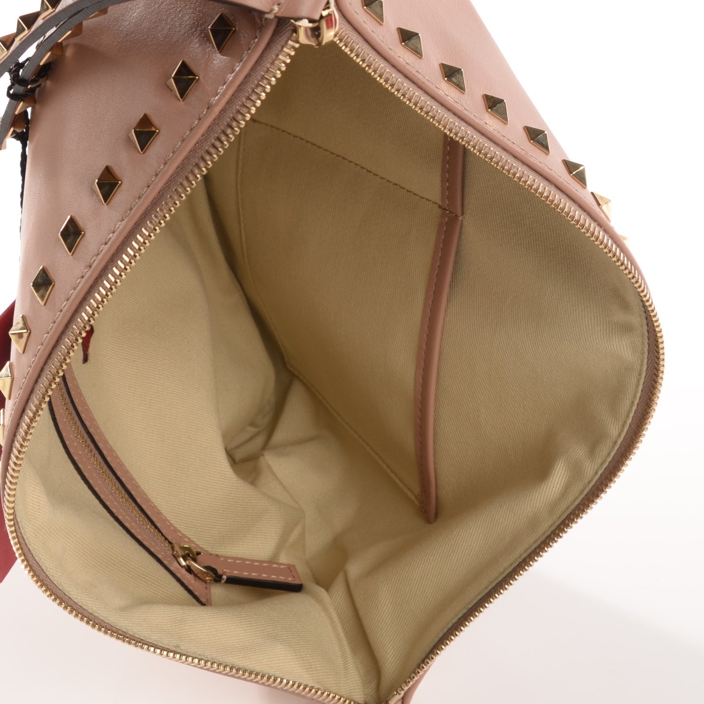Vitello Large Rockstud Zip Pouch Soft Noisette