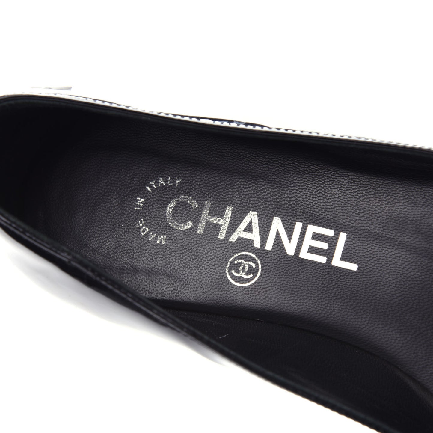 Patent Cap Toe Ballerina Flats 37 Black White
