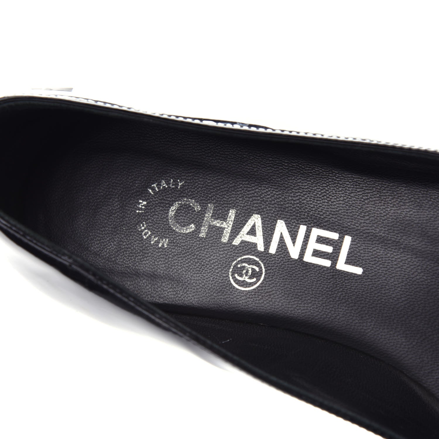 Chanel Patent Cap Toe Ballerina Flats 37 Black White 6 of 14