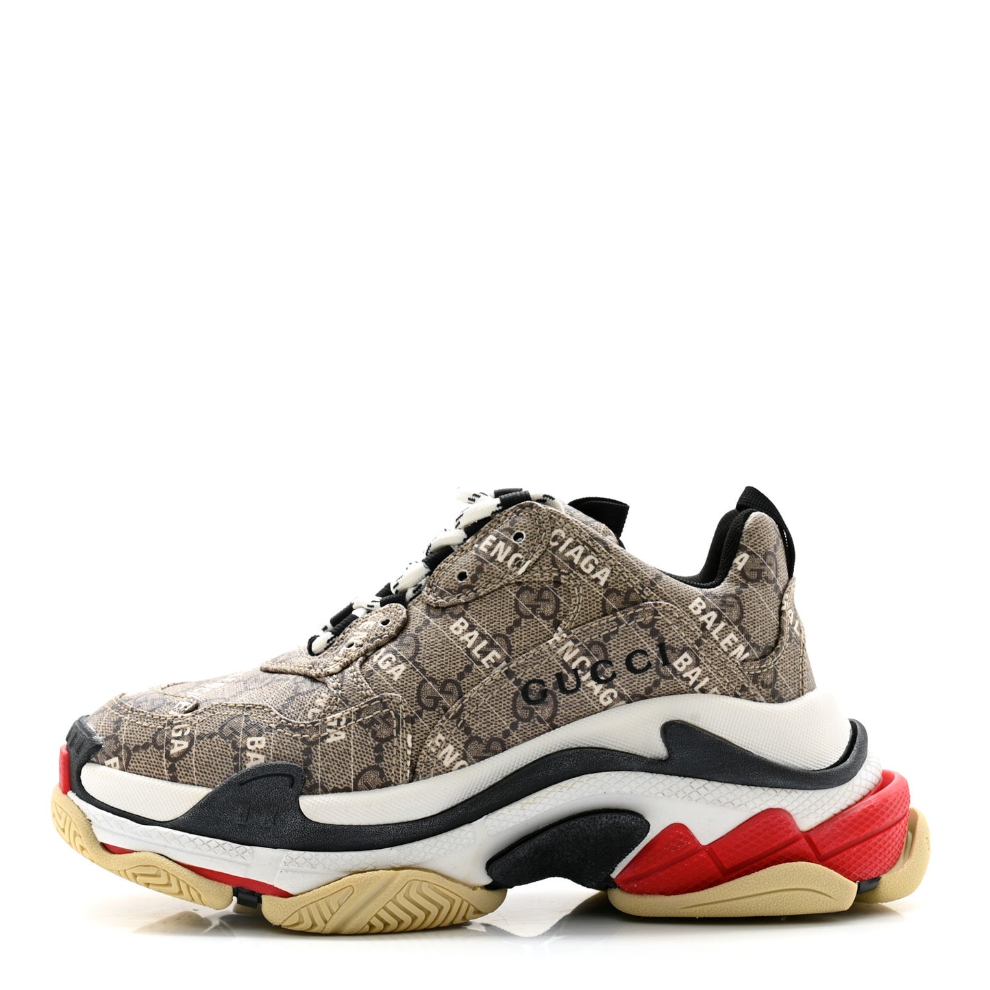 X GUCCI GG Supreme Monogram Allover Logo Womens Triple S Sneakers 36 Beige Ebony Mystic White
