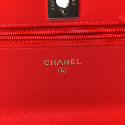 Chanel Lambskin Chevron Quilted Trendy CC Wallet On Chain WOC Red 6 of 18