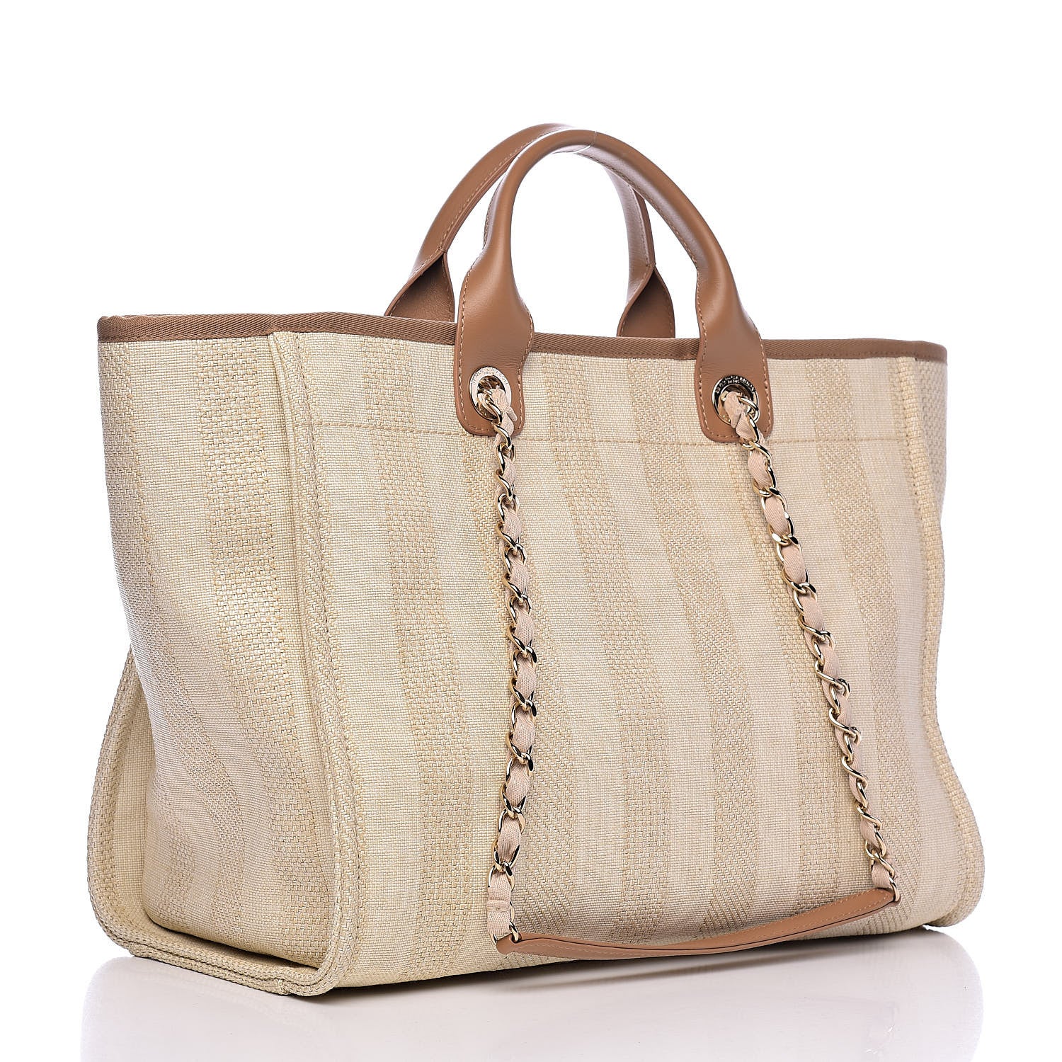 Chanel Mixed Fibers Striped Large Deauville Tote Beige 3 of 10