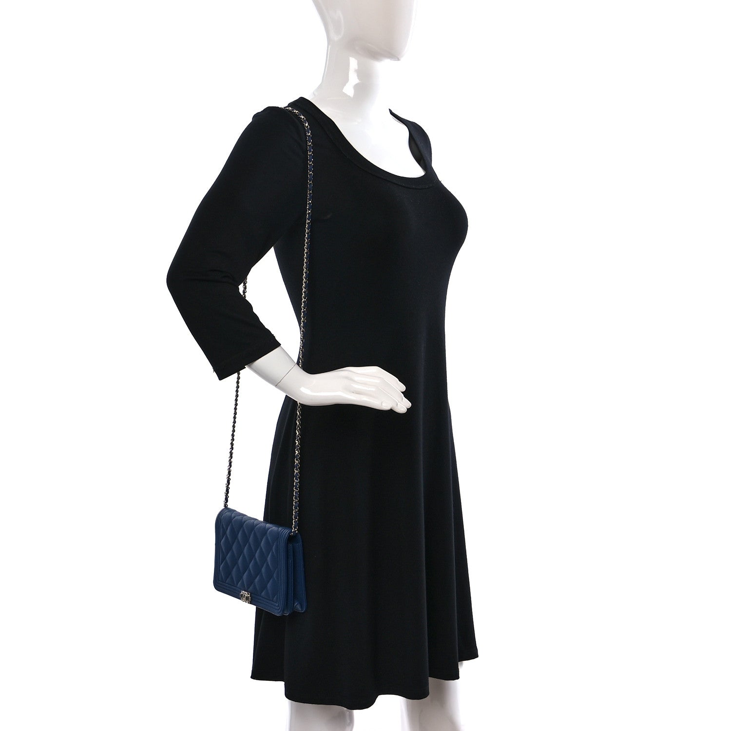 Chanel Caviar Quilted Boy Wallet On Chain WOC Blue 2 of 10