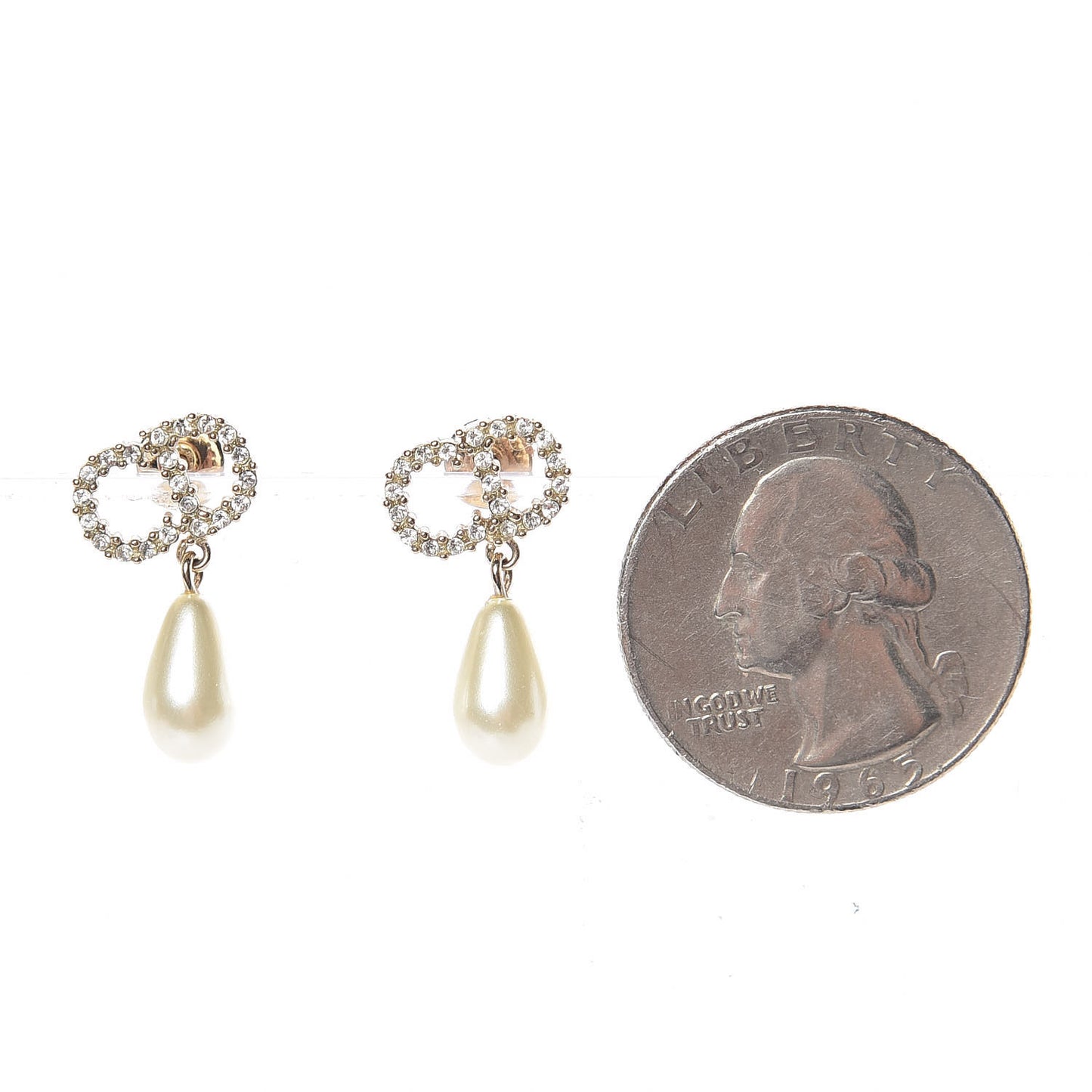 Pearl Crystal CD Drop Earrings Gold