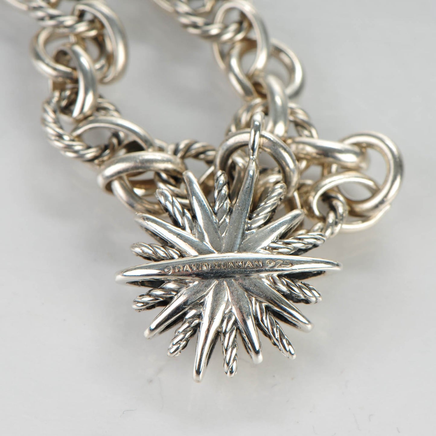 Sterling Silver Diamond 20mm Starburst Charm Bracelet