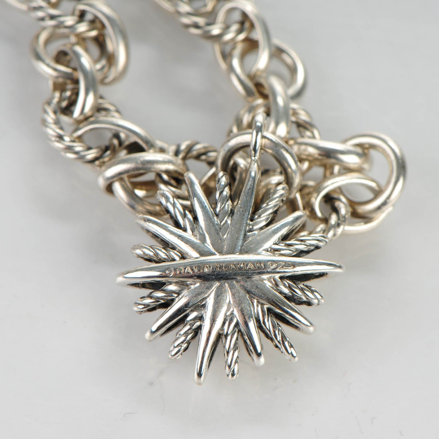 David Yurman Sterling Silver Diamond 20mm Starburst Charm Bracelet 4 of 6