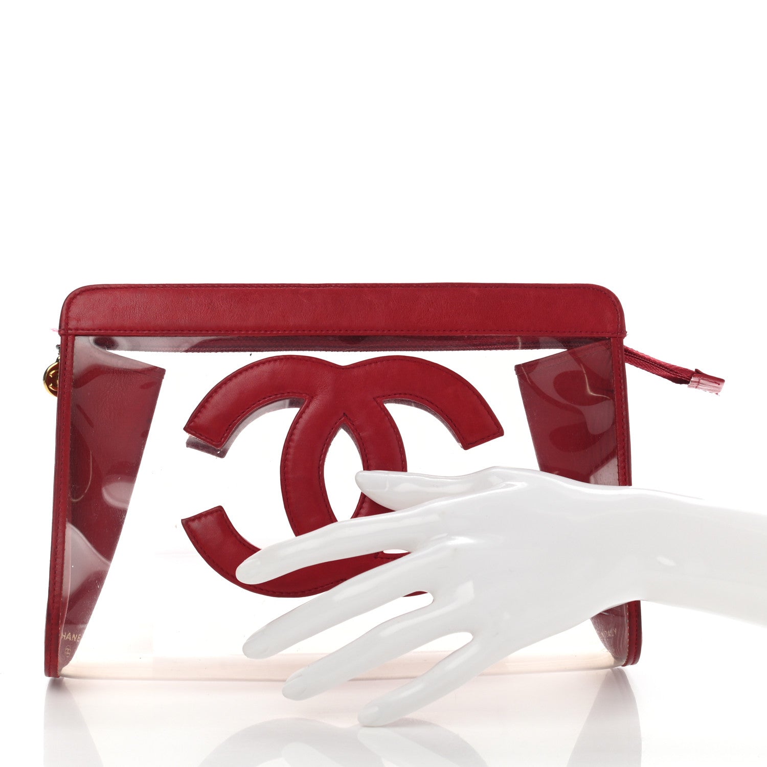 Chanel Vinyl CC Logo Cosmetic Pouch Red 2 of 13