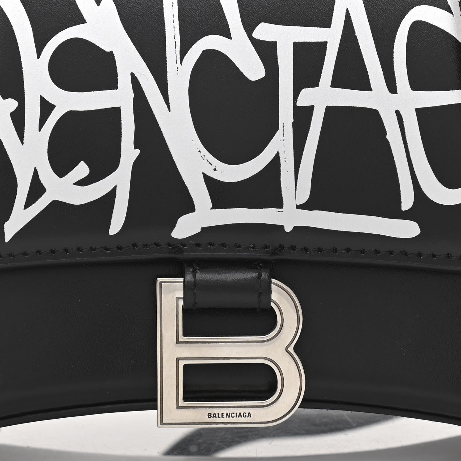 Balenciaga Shiny Box Calfskin Graffiti Logo Small Hourglass Top Handle Bag Black Silver 8 of 10