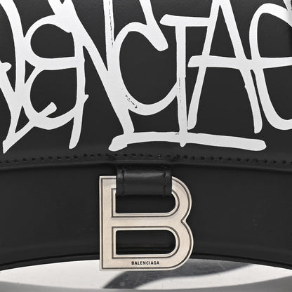Balenciaga Shiny Box Calfskin Graffiti Logo Small Hourglass Top Handle Bag Black Silver 8 of 10