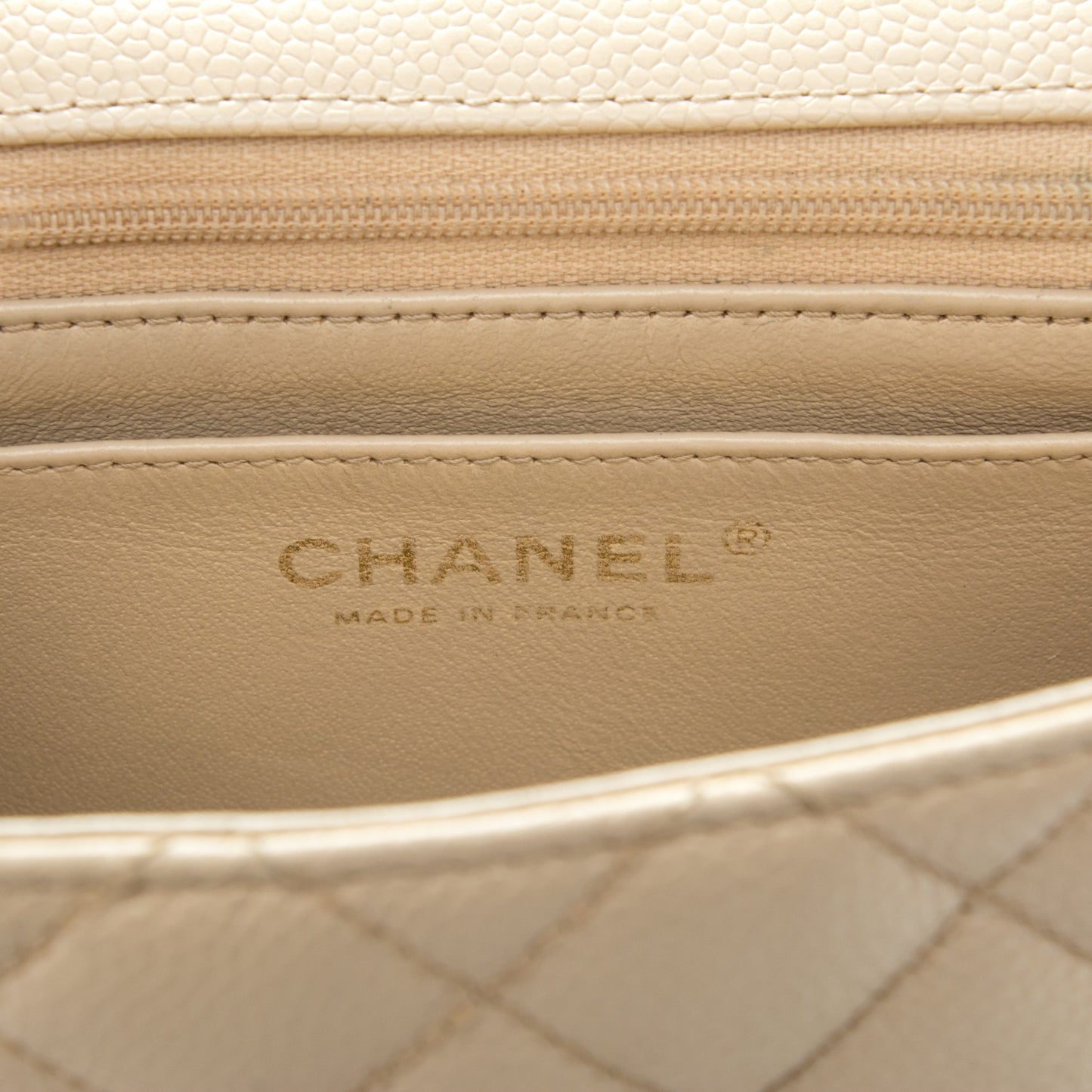 Caviar Quilted Mini Square Flap Light Beige