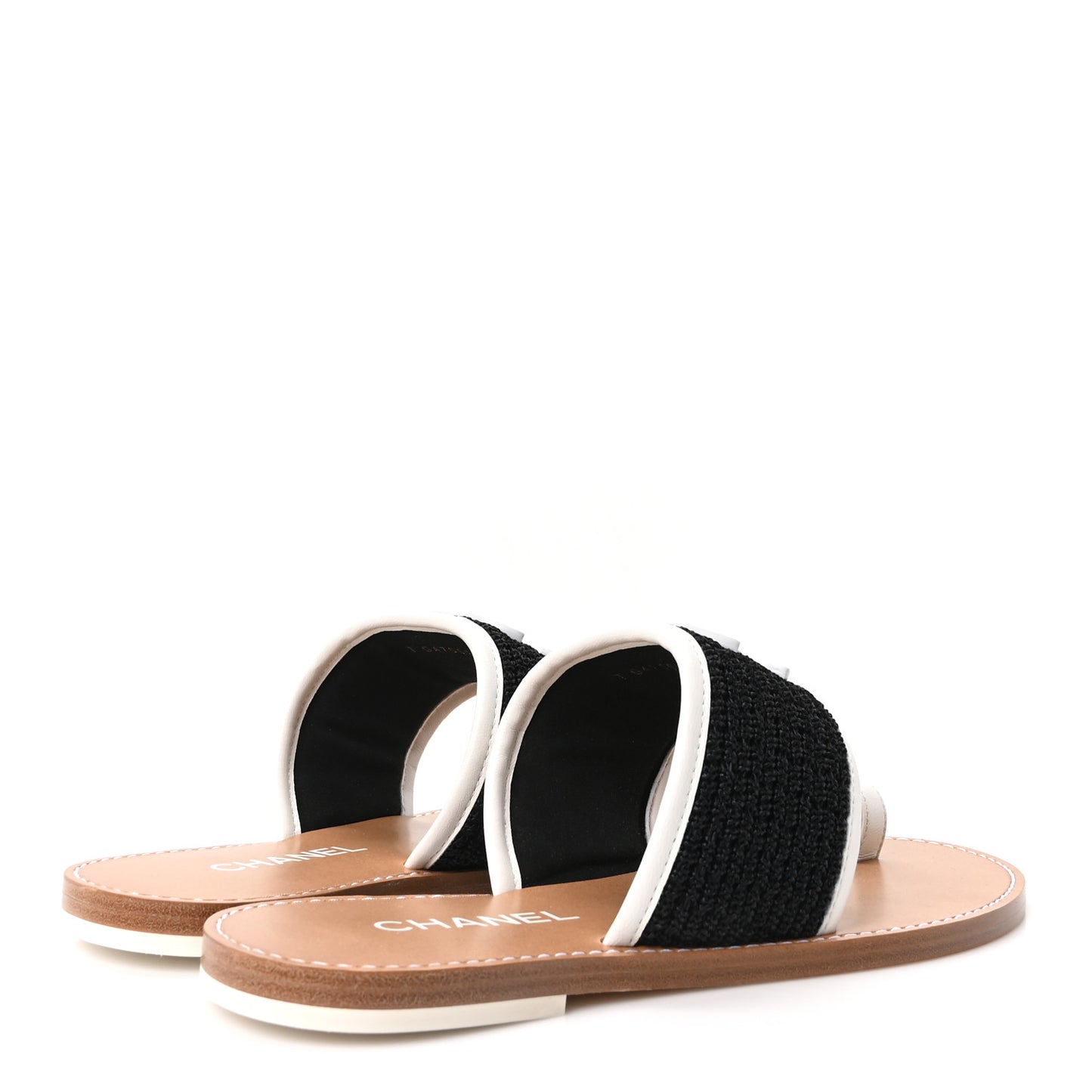 Raffia Lambskin CC Mules 40 Black White