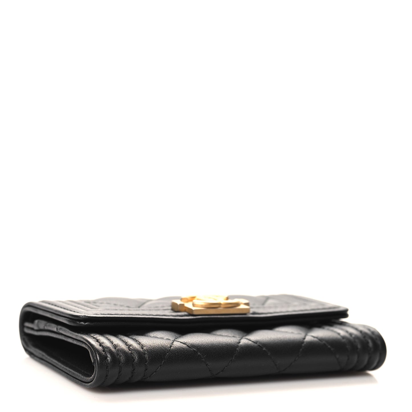 Lambskin Quilted Boy Flap Card Holder Black