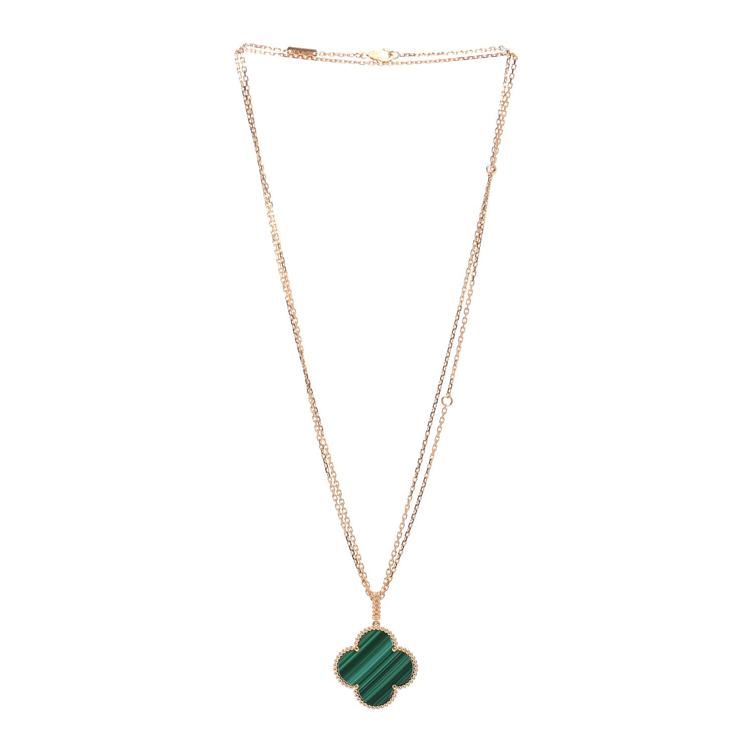 Van Cleef & Arpels 18K Yellow Gold Malachite Magic Alhambra Pendant Necklace 5 of 9