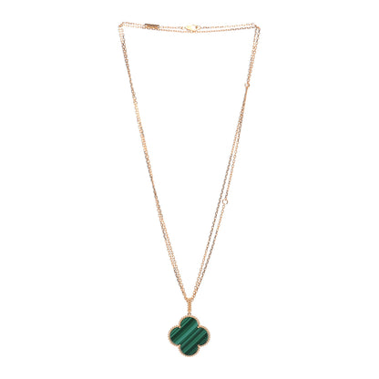 Van Cleef & Arpels 18K Yellow Gold Malachite Magic Alhambra Pendant Necklace 5 of 9