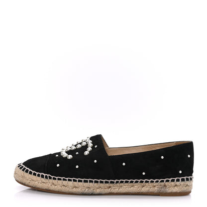 Chanel Suede Pearl CC Espadrilles 39 Black 1 of 8