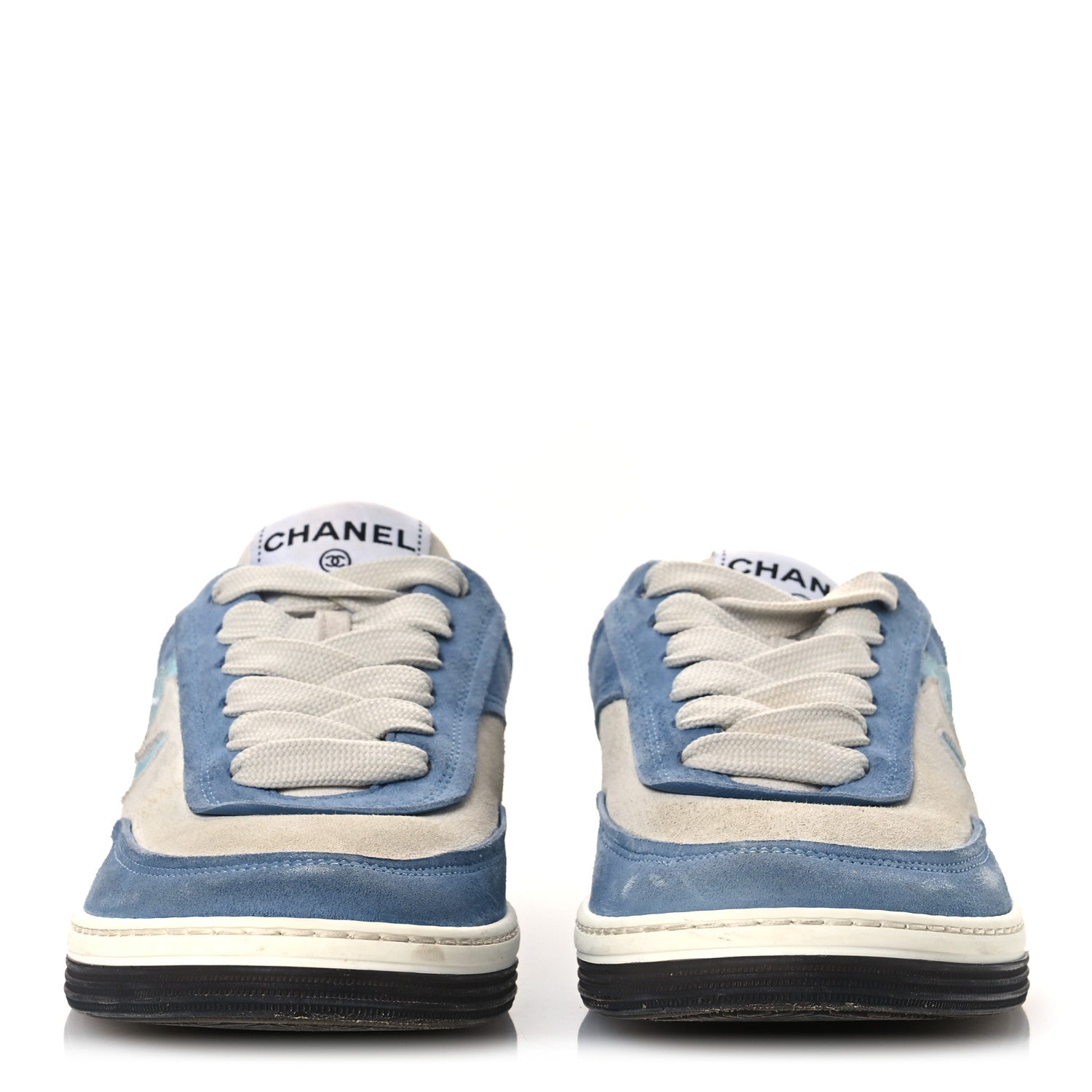 Chanel Suede Kidskin Womens CC Sneakers 37 White Blue 3 of 15