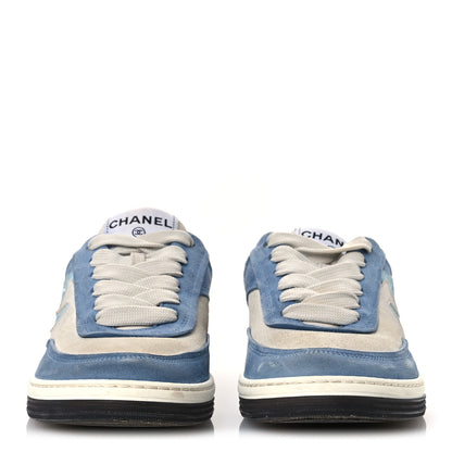 Chanel Suede Kidskin Womens CC Sneakers 37 White Blue 3 of 15