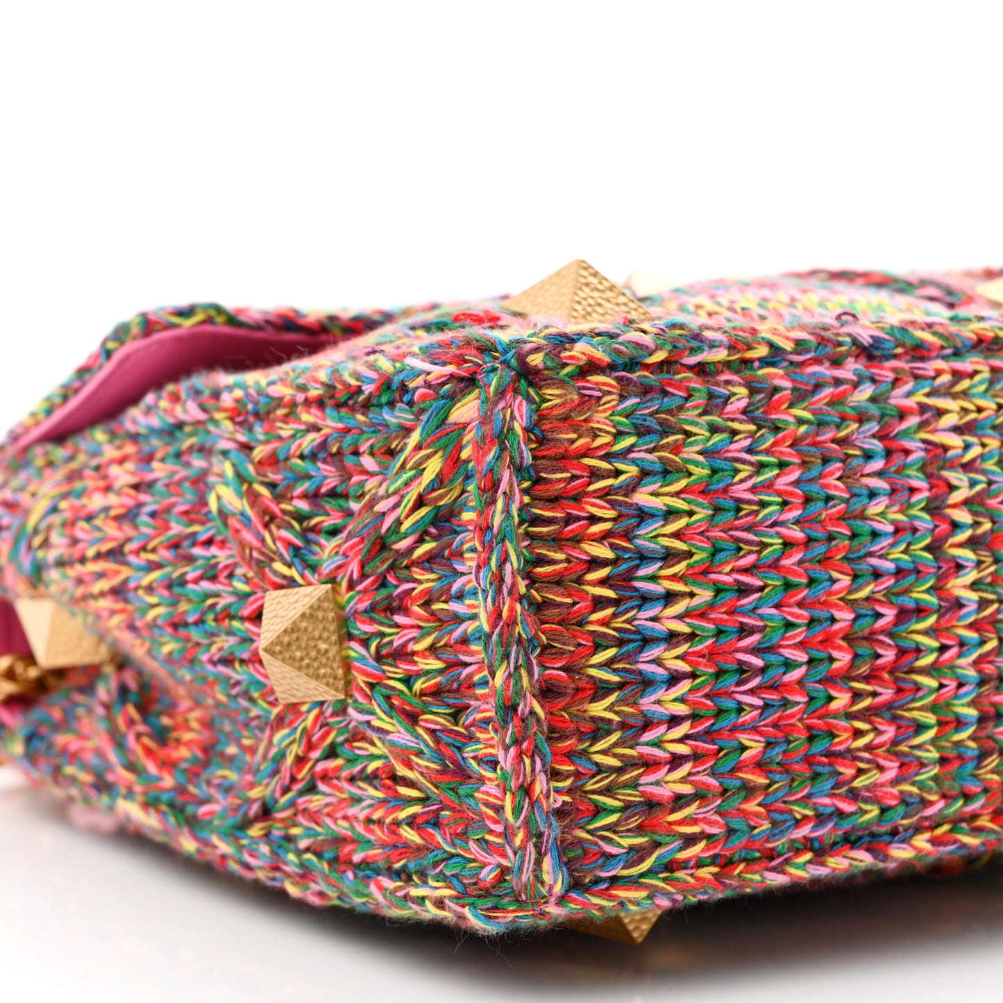 Wool Woven Large Roman Stud Shoulder Bag Multicolor Feminine Pink
