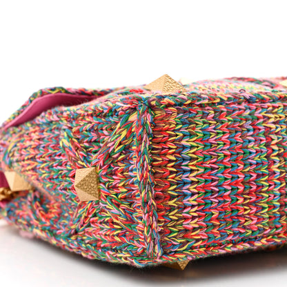Valentino Garavani Wool Woven Large Roman Stud Shoulder Bag Multicolor Feminine Pink 8 of 9