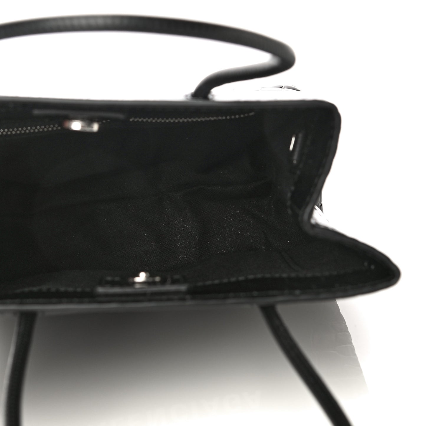 Shiny Calfskin Logo Crocodile Embossed North South Shopper Tote XXS Black White