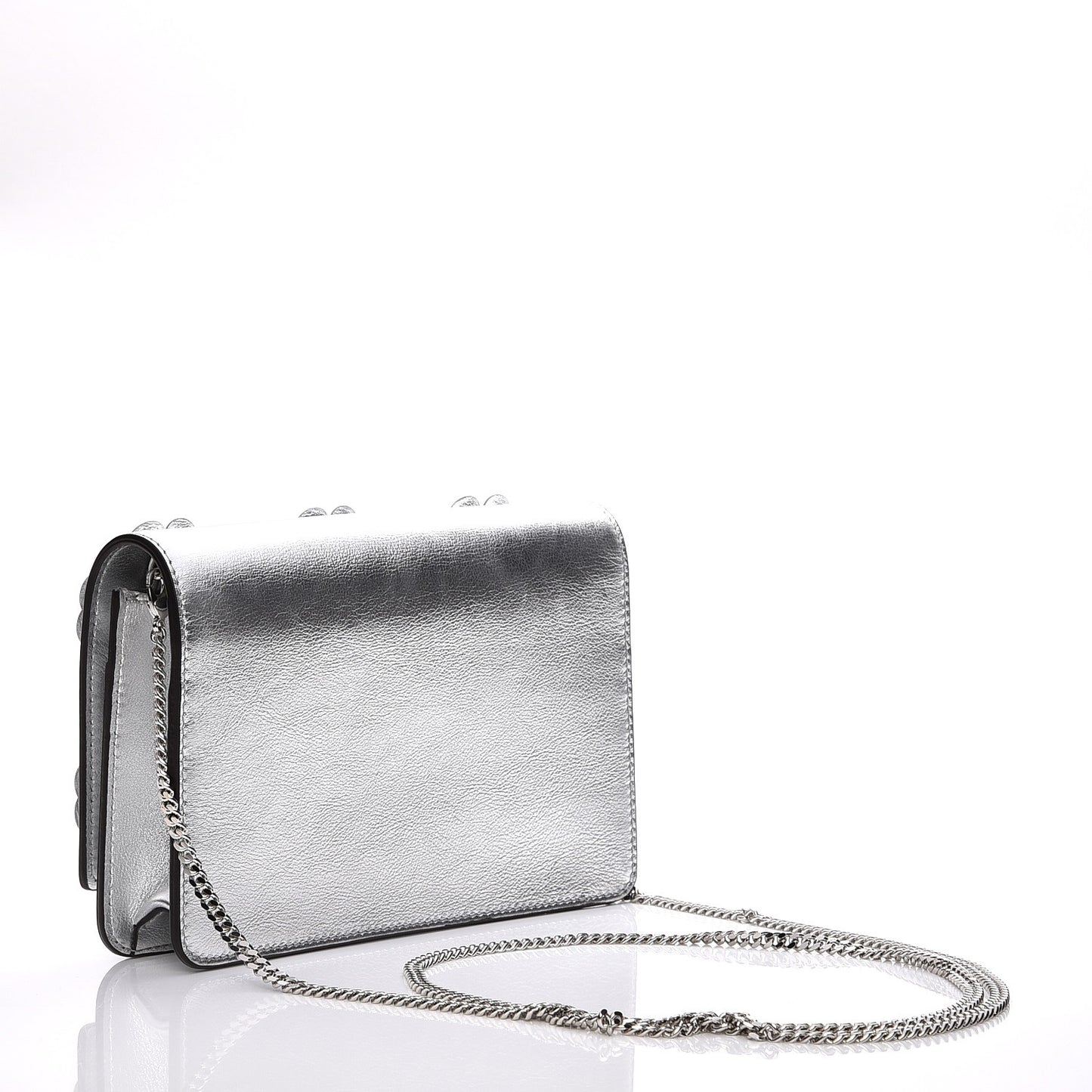 Vitello Catalan Mirror Flowerland Tube Wallet On Chain Argento