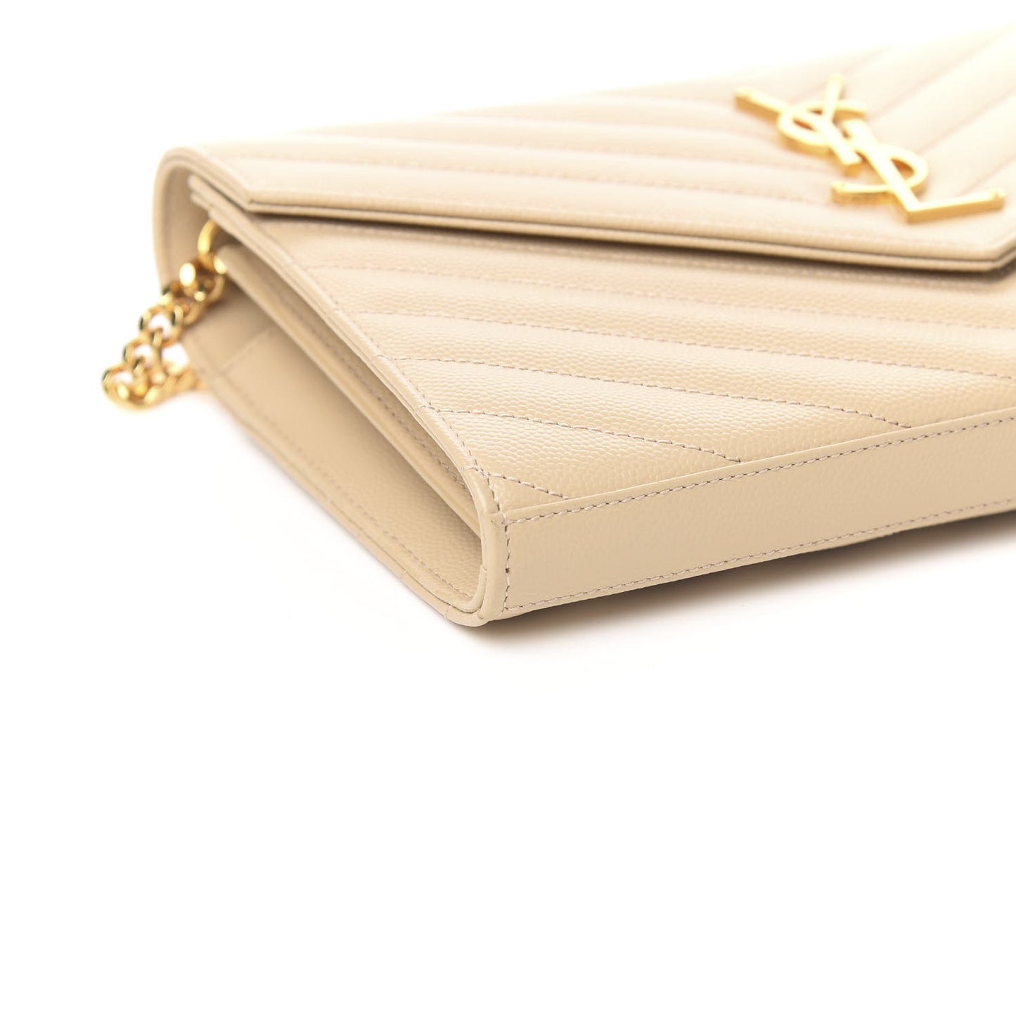 Grain De Poudre Matelasse Chevron Monogram Chain Wallet Nude Powder
