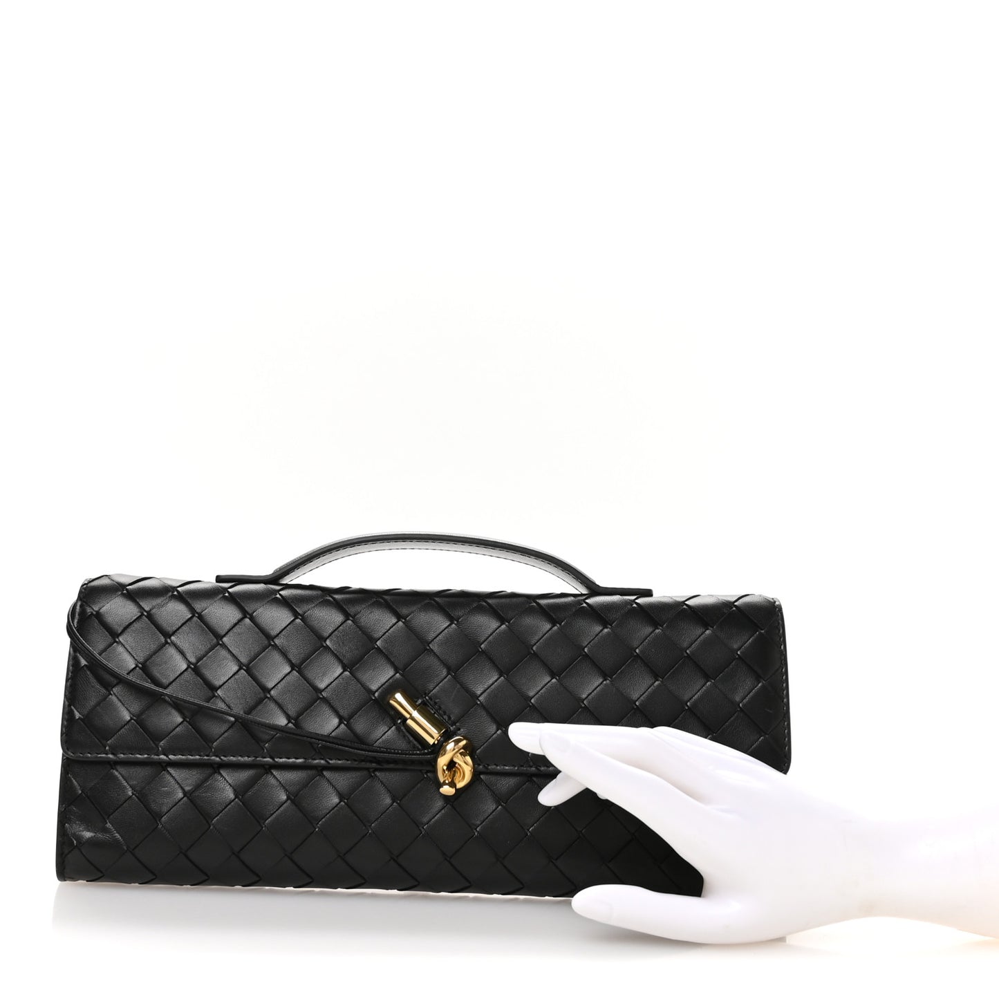 Nappa Intrecciato Long Andiamo Top Handle Clutch Black