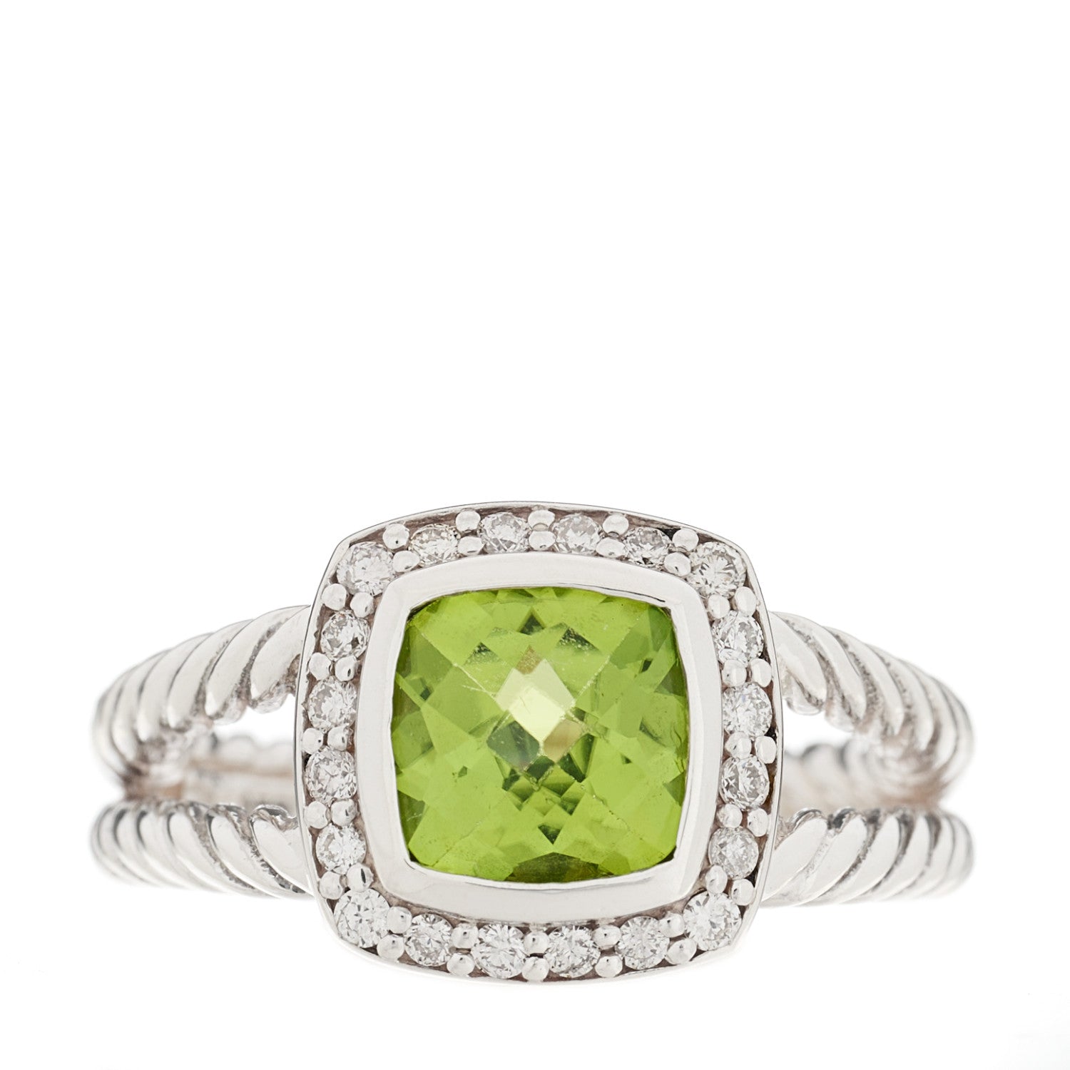 David Yurman Sterling Silver Diamond Peridot 7mm Petite Albion Ring 51 5.75 1 of 5