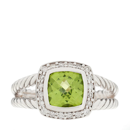 David Yurman Sterling Silver Diamond Peridot 7mm Petite Albion Ring 51 5.75 1 of 5