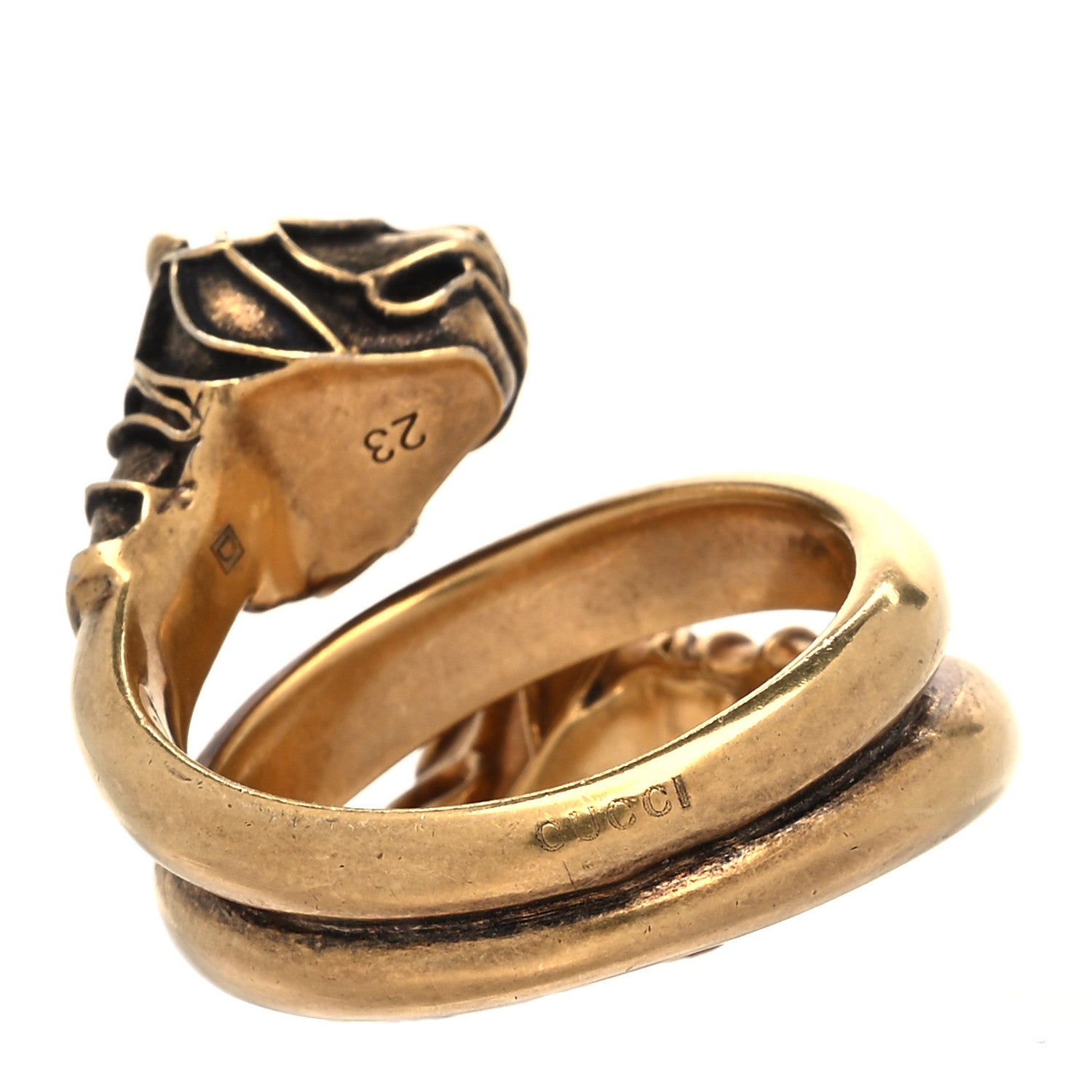 Gucci Tiger Heads Double Wrap Ring 9 Aged Gold 3 of 5