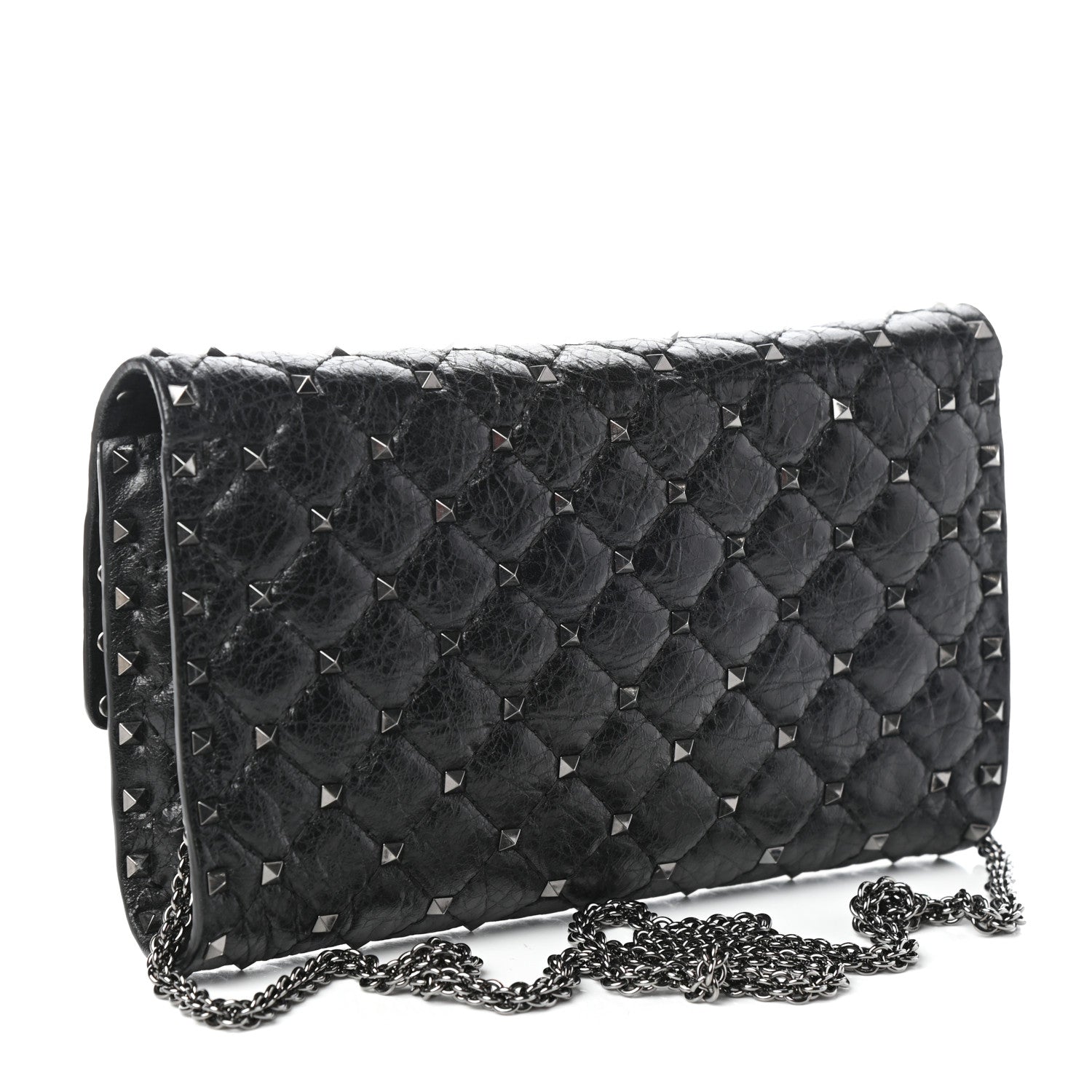 Valentino Garavani Craquele Nappa Rockstud Spike Wallet on Chain Black 3 of 9