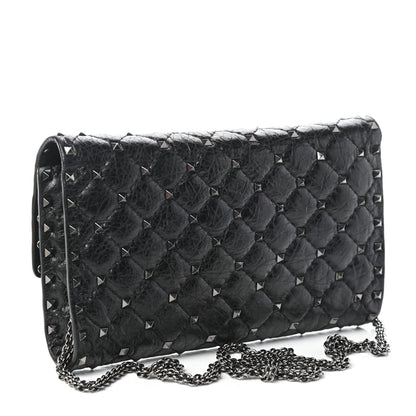 Valentino Garavani Craquele Nappa Rockstud Spike Wallet on Chain Black 3 of 9