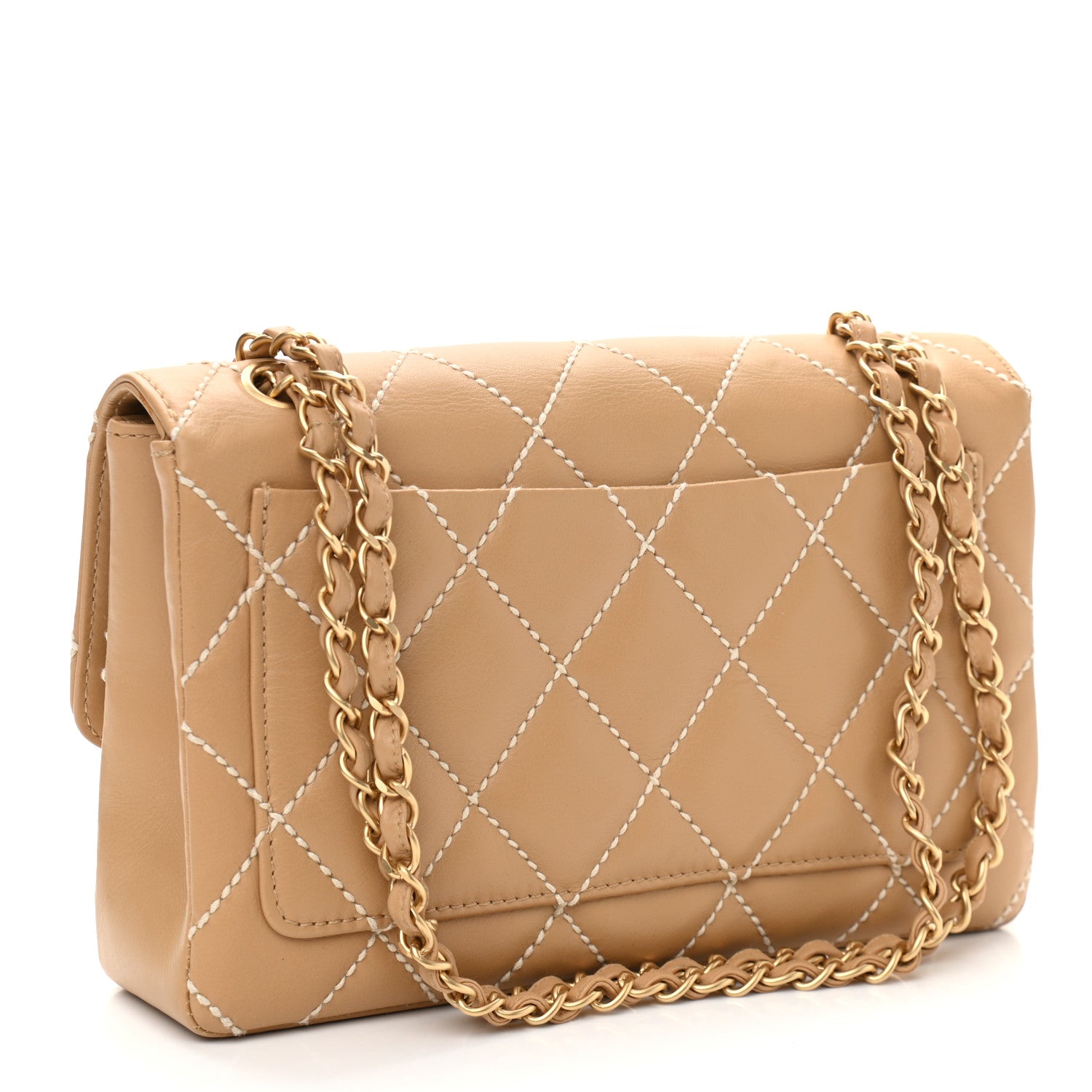 Chanel Calfskin Quilted Medium Wild Stitch Flap Beige 3 of 10