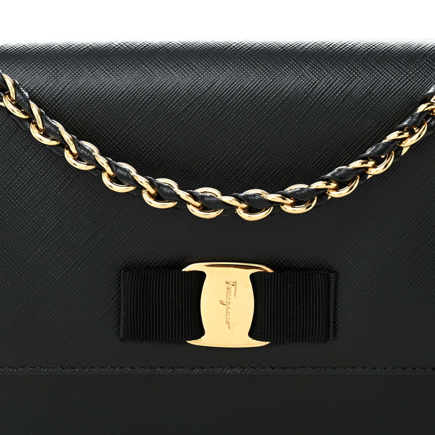 Printed Calfskin Vara Bow Chain Flap Crossbody Black