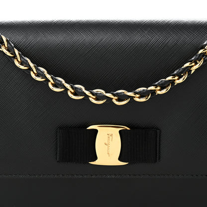 Salvatore Ferragamo Printed Calfskin Vara Bow Chain Flap Crossbody Black 7 of 10