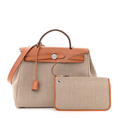 Hermes Toile De Camp Vache Hunter Herbag Zip Retourne 31 PM Ficelle Naturel 3 of 11