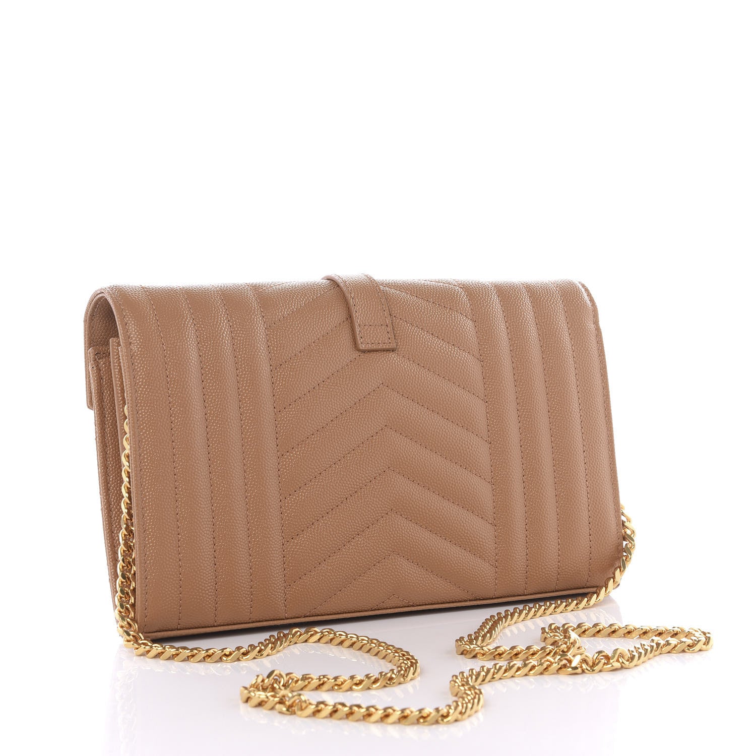 Saint Laurent Grain De Poudre Mixed Matelasse Triquilt Monogram Chain Wallet Dune 2 of 9