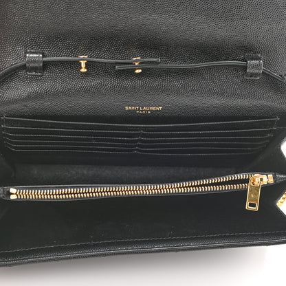 Saint Laurent Grain De Poudre Matelasse Chevron Monogram Chain Wallet Black 6 of 9