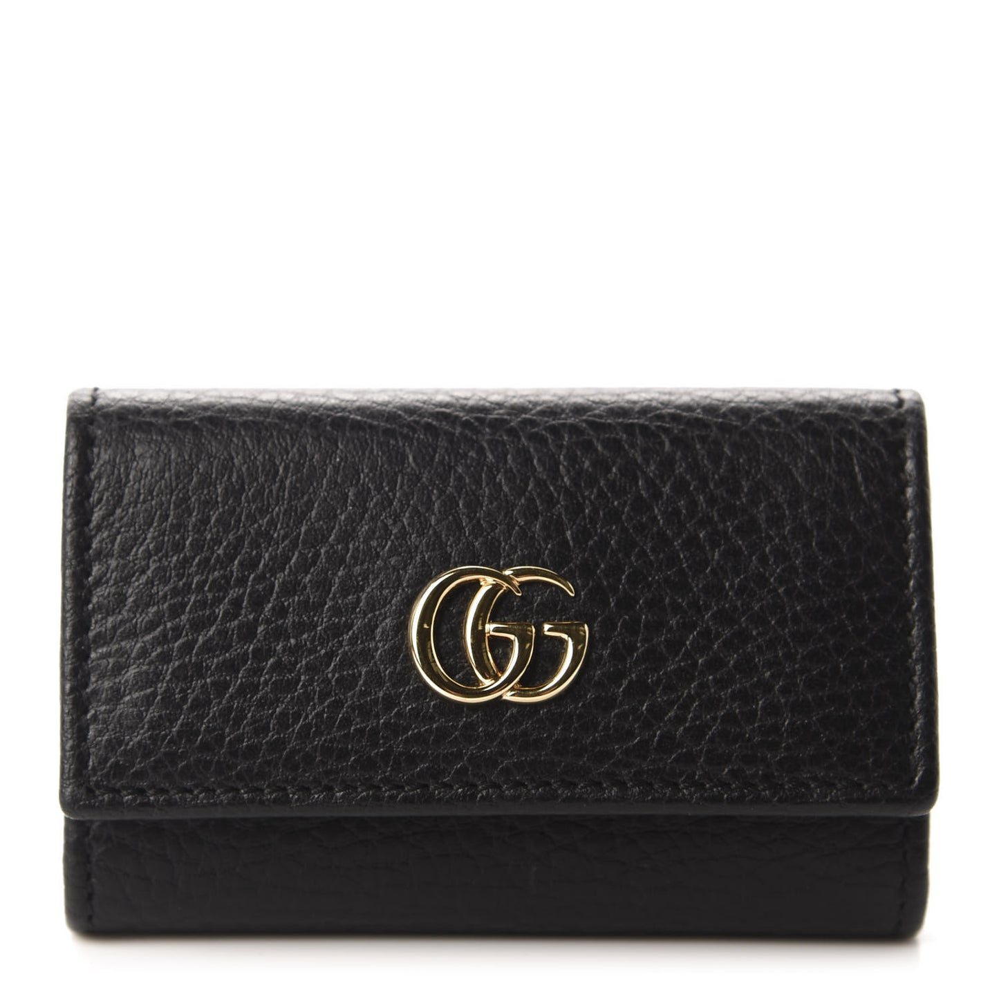 Pebbled Calfskin GG Marmont 6 Key Holder Black