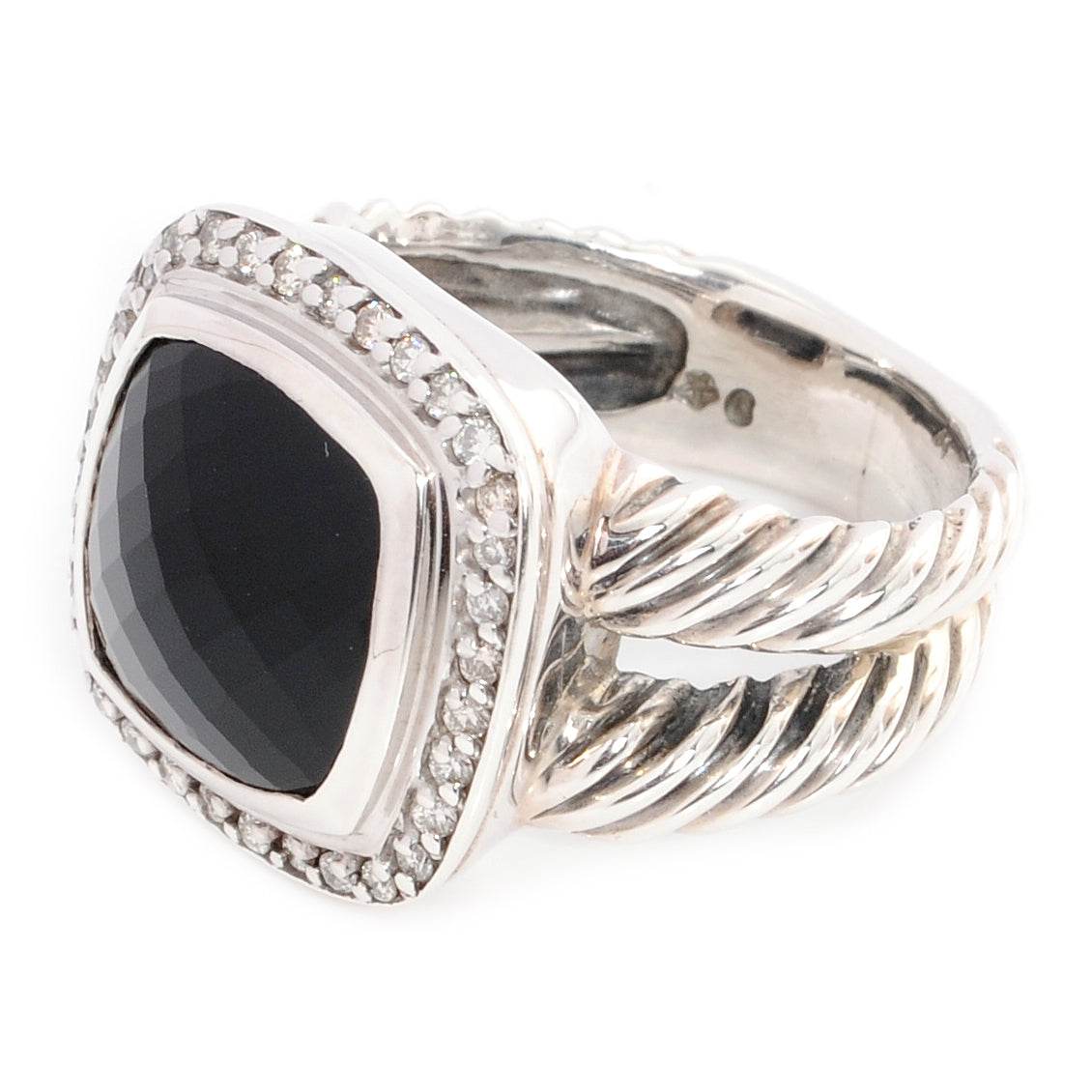 Sterling Silver Diamond Black Onyx 11mm Albion Ring 50 5.5